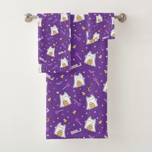 Halloween Cat Ghost Bath Towel Set (Insitu)
