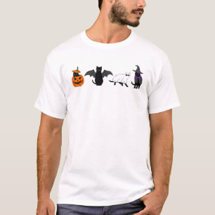 Halloween Cat Ghost Cat Witch Bats Funny Black Cat T-Shirt