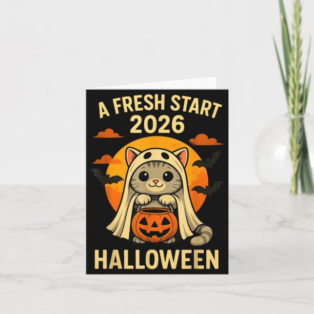 Halloween Cat Ghost Graphic - Fresh Start 2026  Card (Front)