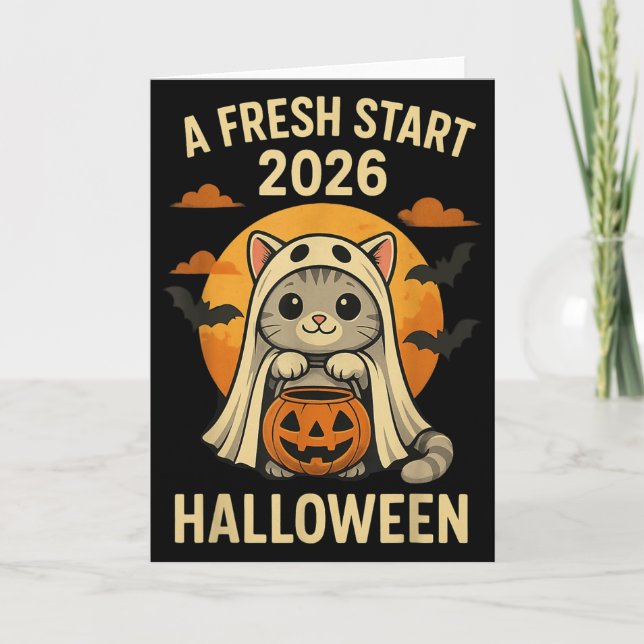 Halloween Cat Ghost Graphic - Fresh Start 2026  Card (Front)