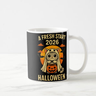 Halloween Cat Ghost Graphic - Fresh Start 2026  Coffee Mug