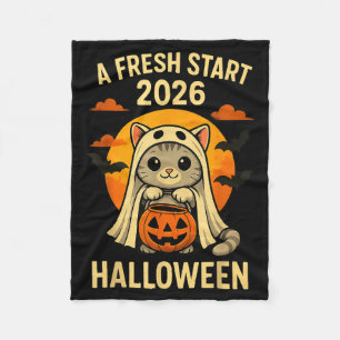 Halloween Cat Ghost Graphic - Fresh Start 2026  Fleece Blanket