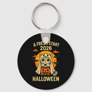 Halloween Cat Ghost Graphic - Fresh Start 2026 Key Ring