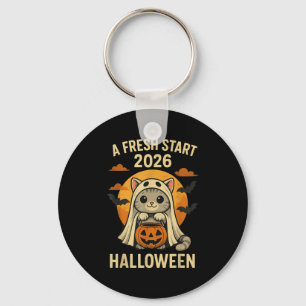 Halloween Cat Ghost Graphic - Fresh Start 2026  Key Ring