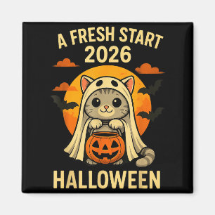 Halloween Cat Ghost Graphic - Fresh Start 2026  Magnet