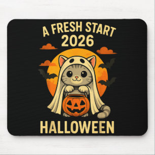Halloween Cat Ghost Graphic - Fresh Start 2026 Mouse Mat