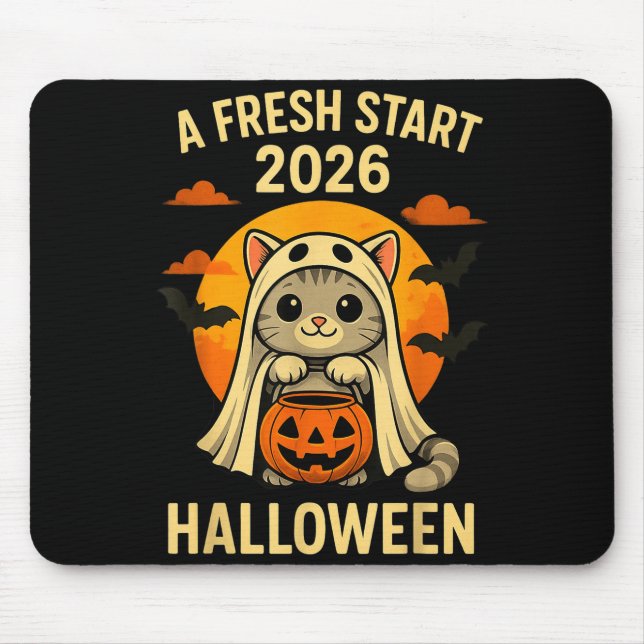 Halloween Cat Ghost Graphic - Fresh Start 2026  Mouse Mat (Front)