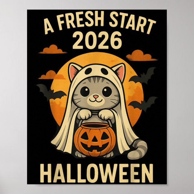 Halloween Cat Ghost Graphic - Fresh Start 2026  Poster (Front)