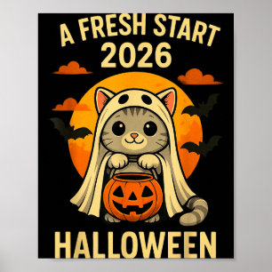 Halloween Cat Ghost Graphic - Fresh Start 2026  Poster
