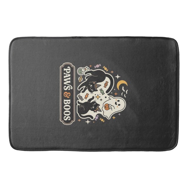 Halloween Cat Ghost Magic Bath Mat (Front)