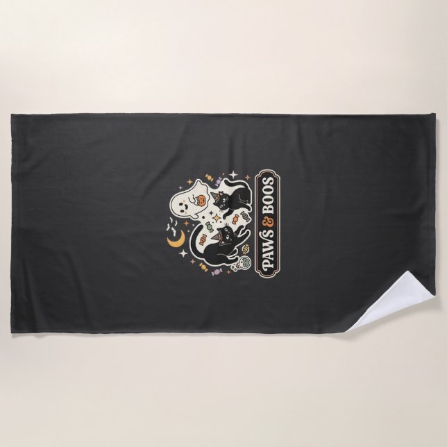 Halloween Cat Ghost Magic Beach Towel (Front)