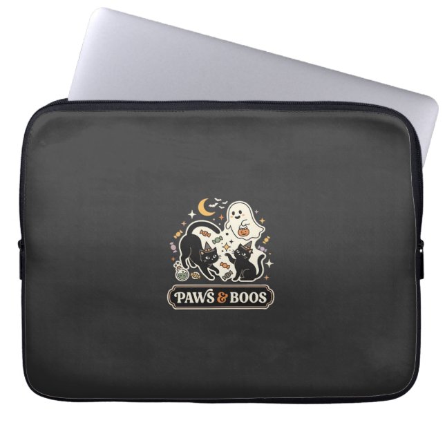 Halloween Cat Ghost Magic Laptop Sleeve (Front)