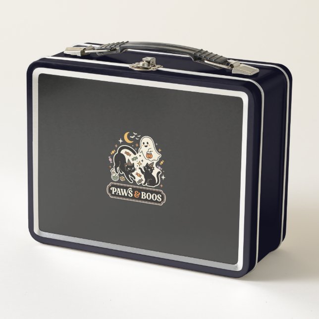 Halloween Cat Ghost Magic Metal Lunch Box (Front)