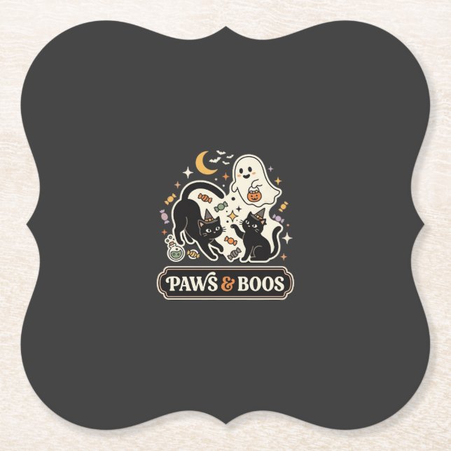 Halloween Cat Ghost Magic Paper Coaster (Front)