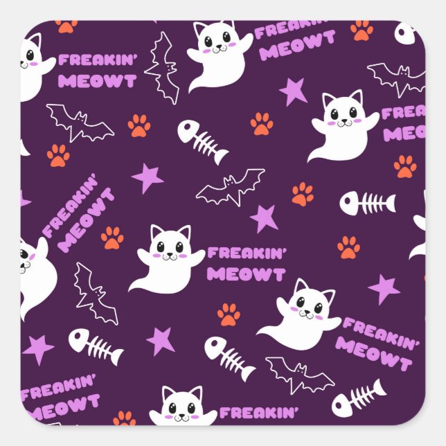 Halloween Cat Ghost Square Sticker (Front)