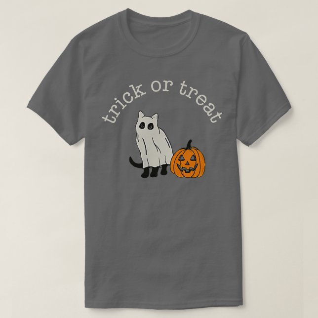 Halloween Cat Ghost Trick Or Treat Pumpkin Spooky  T-Shirt (Design Front)