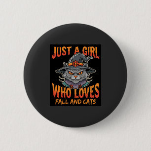 Halloween Cat Girl Witch Hat Fall Design 6 Cm Round Badge