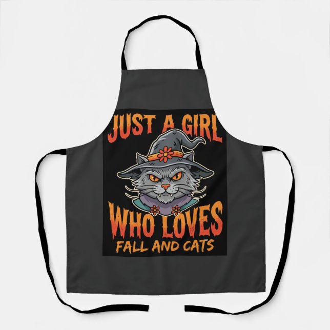 Halloween Cat Girl Witch Hat Fall Design Apron (Front)