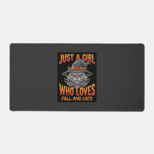 Halloween Cat Girl Witch Hat Fall Design Desk Mat