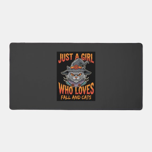 Halloween Cat Girl Witch Hat Fall Design Desk Mat (Front)