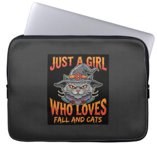 Halloween Cat Girl Witch Hat Fall Design Laptop Sleeve