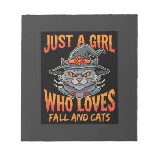 Halloween Cat Girl Witch Hat Fall Design Notepad