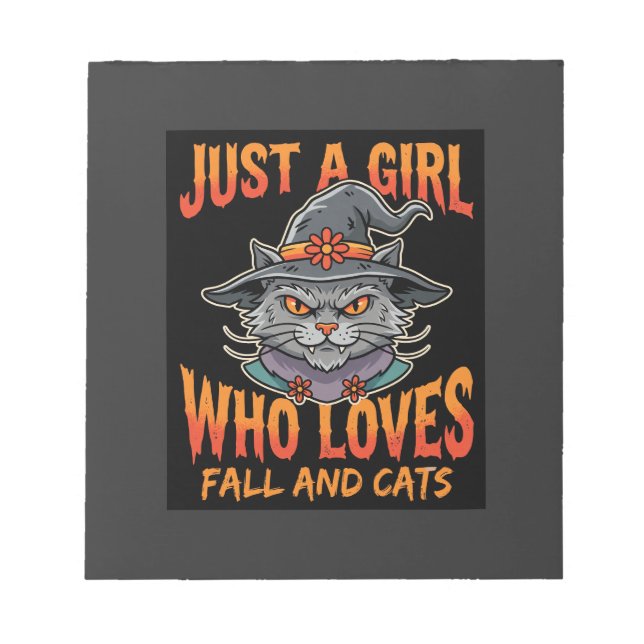Halloween Cat Girl Witch Hat Fall Design Notepad (Front)