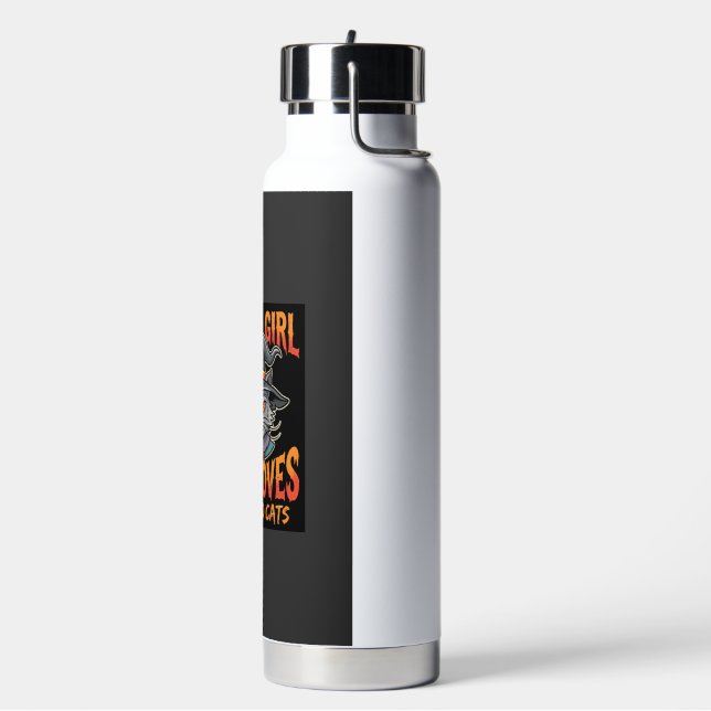 Halloween Cat Girl Witch Hat Fall Design Water Bottle (Left)