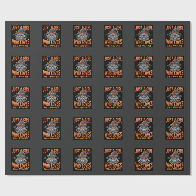 Halloween Cat Girl Witch Hat Fall Design Wrapping Paper (Flat)