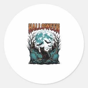 Halloween Cat Graveyard Vintage Engraving Shirt_1 Classic Round Sticker