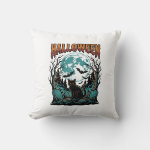 Halloween Cat Graveyard Vintage Engraving Shirt_1 Cushion