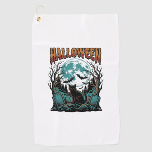 Halloween Cat Graveyard Vintage Engraving Shirt_1 Golf Towel