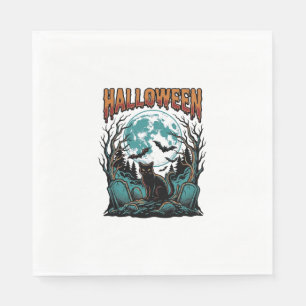 Halloween Cat Graveyard Vintage Engraving Shirt_1 Napkin