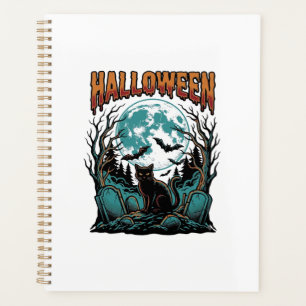 Halloween Cat Graveyard Vintage Engraving Shirt_1 Planner
