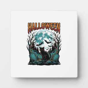 Halloween Cat Graveyard Vintage Engraving Shirt_1 Plaque