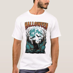 Halloween Cat Graveyard Vintage Engraving Shirt_1 T-Shirt