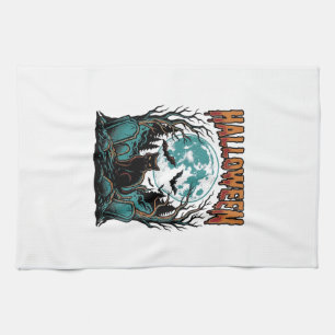 Halloween Cat Graveyard Vintage Engraving Shirt_1 Tea Towel