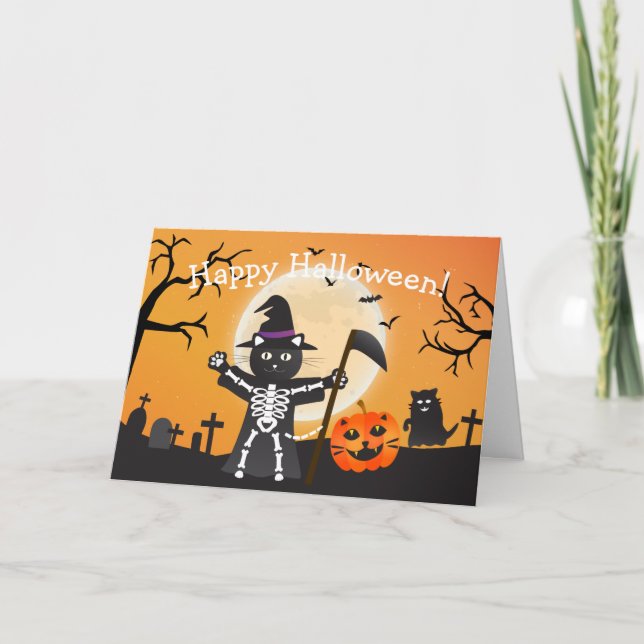 Halloween Cat Grim Reaper Card (Front)