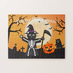 Halloween Cat Grim Reaper Jigsaw Puzzle