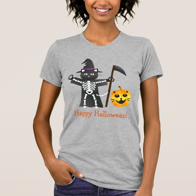 Halloween Cat Grim Reaper T-Shirt (Front)