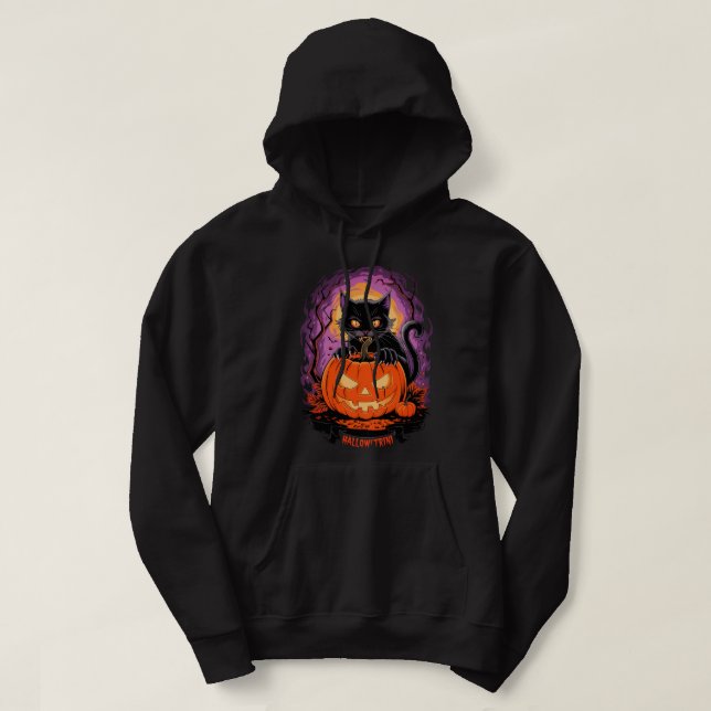 Halloween Cat HalloweenTrini Hoodie (Design Front)