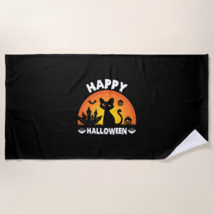 Halloween Cat Happy Halloween Birthday Beach Towel