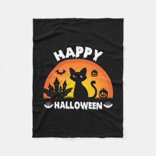 Halloween Cat Happy Halloween Birthday Fleece Blanket