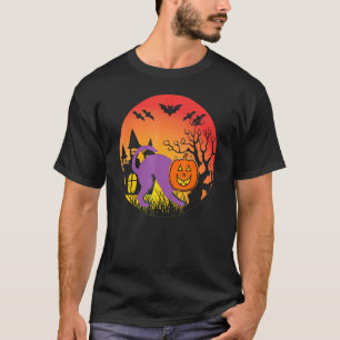 Halloween Cat Haunted Mansion Witch Bats T-Shirt