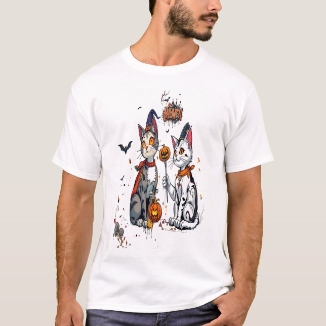 halloween cat horror art graffiti T-Shirt (Front)