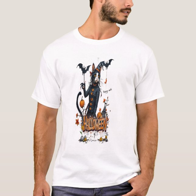 halloween cat horror art graffiti T-Shirt (Front)