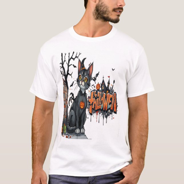 halloween cat horror art graffiti T-Shirt (Front)