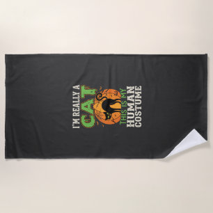 Halloween Cat Human Costume Funny Design Beach Towel