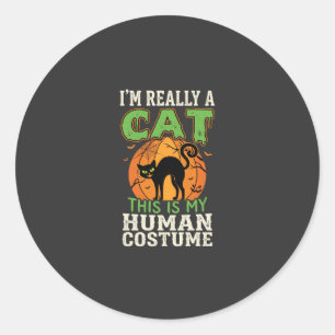 Halloween Cat Human Costume Funny Design Classic Round Sticker