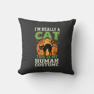 Halloween Cat Human Costume Funny Design Cushion
